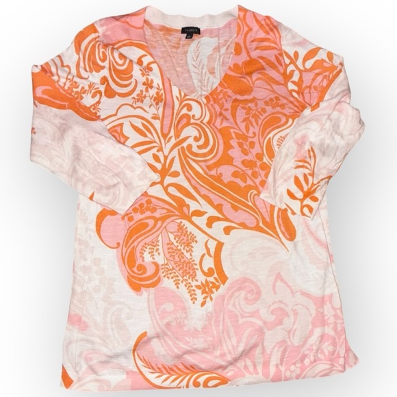 TALBOTS SLUB COTTON V-NECK SWEATER PAISLEY - Women’s M Orange - Picture 11 of 15